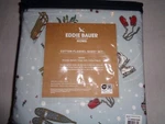 Eddie Bauer Queen Cotton Flannel Sheet Set Day Ski, Sled, Skates, Snowshoes. Fixed Price $64.99.