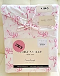 Laura Ashley King Sheet Set Trailing Bows Pink 4PC Cottage Farmhouse Chic White. Fixed Price $59.99.