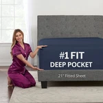 Dealuxe Deep Pocket Queen Fitted Sheet 17 - 21", 09 Navy Blue. Fixed Price $31.99.