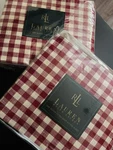 New Ralph Lauren Cold Spring Red Cream Gingham Check Queen Fitted Flat Sheet Set. Fixed Price $219.00.