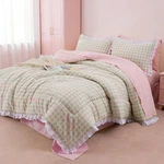 Chic 5-PC Ruffle Comforter Set Queen Pink Green Plaid Bedding. Fixed Price $99.99.