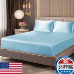 Bedelite Satin Fitted Sheet Pillowcases Set Soft Silk-like Deep Pocket Bottom. Fixed Price $44.98.