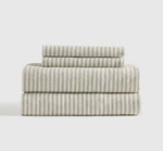 New Quince 100% European Linen Stripe Sheet Set, Queen, Willowleaf. Fixed Price $145.00.
