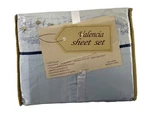 Valencia Ehf Full Size Sheet Set Floral Embroidery Baby Blue Sateen Navy Trim. Fixed Price $19.99.