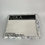 Vtg Utica No Iron Percale One Twin Flat Sheet Floral Blue Flowers Usa New. Fixed Price $15.99.