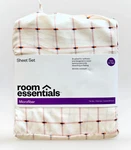 Room Essentials Ivory W/ Pink Grid Pattern Brushed Microfiber Xl Twin Sheet Set. Fixed Price $13.99.