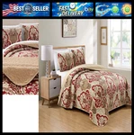 Kids Zone Home Linen Bedspread Set Damask Pattern Taupe Burgundy Brown New (king. Fixed Price $60.99.