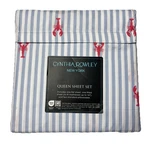 Cynthia Rowley Lobster Striped Queen Size Sheet Set Nwt. Fixed Price $39.99.