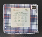 Ruvanti 100% Cotton Percale Sheets Set Queen Size 4 Piece Prussian Plaid. Fixed Price $59.19.