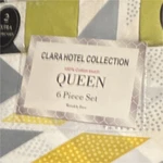Clara Hotel Collection Queen 6 Piece Sheet Set, Cotton Touch, Yellow Gray Geome. Fixed Price $39.00.
