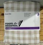 Room Essentials Queen Microfiber Sheet Set Beige Gingham. Fixed Price $12.75.