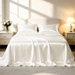 Love's Cabin Satin Sheets Set - 4 Piece Silky Bed Queen, Ivory.. Fixed Price $35.18.