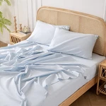 4 Pcs Light Blue Full Size Washed Cotton Linen Feel Deep Pocket Sheet Set Soft. Fixed Price $51.32.