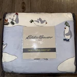 Eddie Bauer Home Twin Size Flannel Sheets Set Penguins Ice Skating New Cotton. Fixed Price $69.95.
