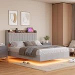 Floating Bed Frame King With Led Lights & Usb Charging Station Modern Upholste. Fixed Price $389.99.