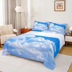 Blue Sky And White Clouds Sheet Set Twin Size For Boys Teens, Kawaii Fitted S.... Fixed Price $51.60.