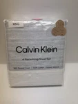 Calvin Klein King Gray White 4 Piece Sheet Set 300 Tc Cotton Sateen. Fixed Price $89.95.