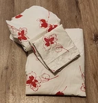 Garnet Hill Queen Sheet Set White With Red Flowers Raised Dot Texture Cotton. Fixed Price $59.99.