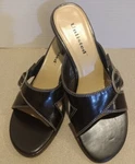 Unlisted Women Size 6 Brown Faux Leather Slide Sandal Heel W/adjustable Buckle. Fixed Price $6.95.