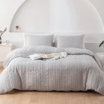 Warmdern Light Grey Tufted Cover Set Queen Size, Striped Textured Duvet.... Fixed Price $50.47.