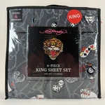 Ed Hardy Gray Cards Dice Skull King Set 6-PIECE W/ 4 Pillowcases. Fixed Price $59.97.