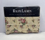Vintage New Nos Ralph Lauren Sophie Floral Yellow Stripe Twin Flat Sheet Ruffle. Fixed Price $35.00.