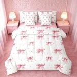 Manfei 7 Pieces Pink Bow Comforter Set Queen Size Watercolor Print Bedding. Fixed Price $96.36.