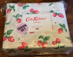 Cath Kidston London Summer Strawberry Duckegg Percale Queen Sheet Set Pkg Dmg. Fixed Price $63.00.