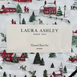 Laura Ashley Holiday Village Christmas Flannel Queen Sheet Set Cotton. Fixed Price $99.99.