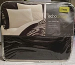 Echodesign Twin Size 100 % Cotton Sateen Sheet SET,300TC Ovation Ivory / Black. Fixed Price $49.99.
