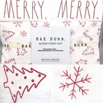 4PC Rae Dunn Merry Christmas Trees Snowflakes Queen Sheet Set Holiday Red White. Fixed Price $49.99.