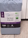 New Mainstays King Size Light Blue Flat Sheet. 180 Thread Count. Soft Cotton. Fixed Price $15.00.