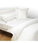 Yves Delorme Athena White Queen Duvet Set 3PC Taupe Stripe Percale 500TC New. Fixed Price $340.00.