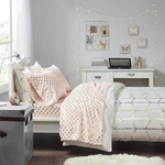 Intelligent Design Microfiber Cozy Bed Sheet Twin Xl, Blush/gold Metallic Dot. Fixed Price $38.90.