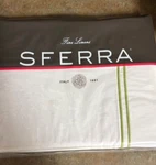 Sferra Grande Hotel King Size Flat Sheet, White With Chartreuse Stripe, New. Fixed Price $135.00.
