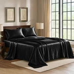 ** New Luxury Satin Bed Sheets 1800 Thread Count King Black 4-PCS Set. Fixed Price $31.49.