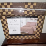 Paris Textile Collection Queen 6PC Sheet Set 100% Polyester Brown Tan Check. Fixed Price $34.00.