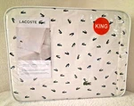 Lacoste King Sheet Set 100% Percale Cotton Doodle Green Croc Motif 4 Piece White. Fixed Price $109.99.