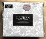 Ralph Lauren Gray Floral Toile Queen Size Cotton Sheet Set Light. Fixed Price $135.00.