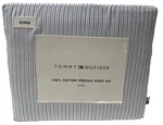 Tommy Hilfiger King Sheet Set Ithaca Bicolor Blue Stripe 100% Cotton, New 4 Pc. Fixed Price $89.99.