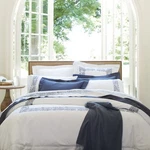 Sferra Saxon White Queen Flat Sheet Indigo Embroidery Cotton Percale Italy New. Fixed Price $225.00.