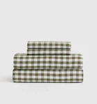 Quince European Linen White Olive Gingham Sheet Set Fitted 2 Pillowcases King. Fixed Price $64.00.