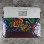 Vtg Jc Penney Queen Flat, Fitted, & Pillowcases Sheet Set Floral Red Blue Usa. Fixed Price $29.99.
