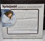 Vintage New Twin Flat Sheet White Wondercale Springmaid Queen Anne Lace No Iron. Fixed Price $35.00.