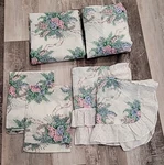 Vtg Dan River Floral Bouquet Full Ruffled Shams Pillowcases Flat Fitted Sheets. Fixed Price $59.99.