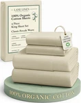 Lane Linen 100% Organic Cotton King-sheets Set 4-PIECE Pure Long Staple Pe. Fixed Price $77.65.