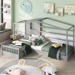 L-shape Twin Size House Wood Frames 2 Platform Beds 1 Girls Boys. Fixed Price $604.99.