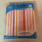 Vintage Montgomery Ward Muslin Twin Fitted Sheet Stripes Orange Pink 60S 70S. Fixed Price $15.00.
