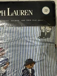 Rare Ralph Lauren Polo Teddy Bear Blue White Striped Flat Sheet - Twin. Fixed Price $108.00.
