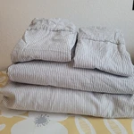Hearth & Hand Gray White Railroad Striped Queen Sheet Set 100% Organic Cotton. Fixed Price $45.00.